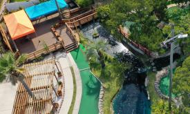 An Arial view of the course and party deck at Anastasia Mini-Golf in St. Augustine.