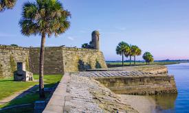 The historic seawall located along the bayfront of the Castillo de San Marcos.
