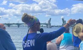 The crew on Florida Water Tours points out landmarks in St. Augustine.
