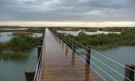 The 600-foot Founders Riverwalk goes out from the park grounds to the Matanzas River.