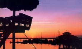 Beautiful view of the Conch House Restaurant at sunset.
