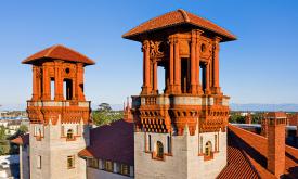 The two towers at the top of the Lightner Museum in St. Augustine.