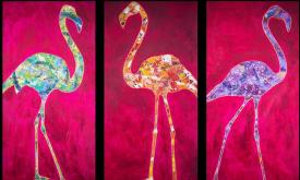 Three Flamingos, an original work by Maria Reyes Jones in St.Augustine.