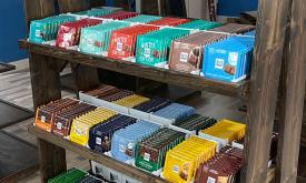 Some of the many varieties of Ritter Sport chocolates available at Passport Sweets in St. Augustine.