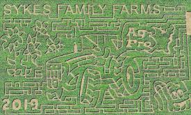 Aerial view of Sykes Family Farm corn Maze in 2019