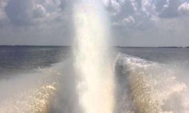 The rooster tail behind the fast Thrill Seeker speed boat in St. Augustine.