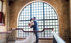 Romantic photos on the staircase at the Treasury on the Plaza