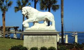 One of the lions at the iconic Bridge of Lions in historic St. Augustine, Florida.