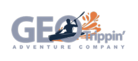 The Logo for Geo Trippin' features a kayaker threading the "O" in the company's name