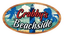 The logo for Crabby's Beachside includes art of the St. Augustine Lighthouse