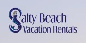 The logo for Salty Beach Vacatoin Rentals, has a mermaid in the S