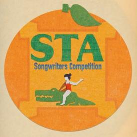 The STA Songwriter's Competion logo featuring an orange with a green stem and a woman riding an alligator