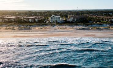 An aerial view of Guy Harvey St. Augustine Beach Resort from the ocean