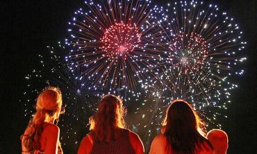 A ground-level view of the fireworks in St. Augustine, Florida.