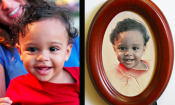 Comparison photo of a baby and their carved portrait from Anatol Studio