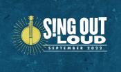 This Sing Out Loud 2022 poster has an artistic banjo "sun."