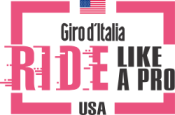 Giro d'Italia Ride Like A Pro USA logo featuring and american flag and pink and black text