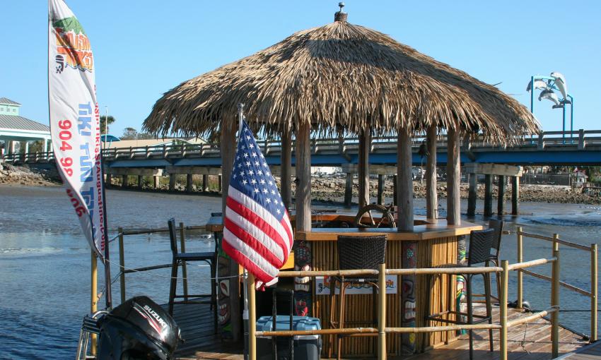 The Cruisin' Tikis boat on the dock in Vilano prior to a cruise