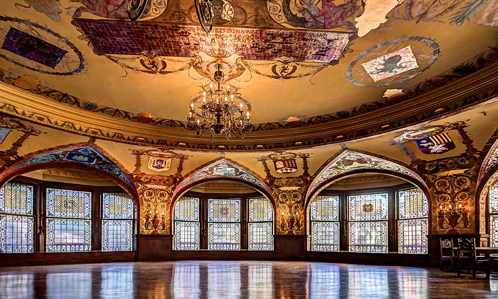 The Dining Hall of the former Ponce de Leon Hotel, now Flagler College, with its fabulous stained glass by Louis Comfort Tiffany.