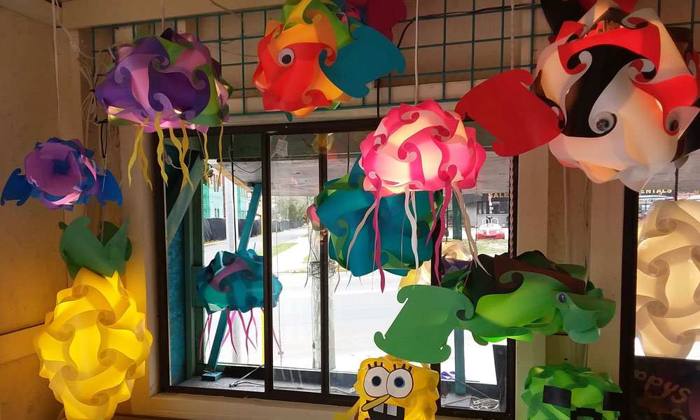 The colorful shapes available in lamps at Happy Pappys in St. Augustine.