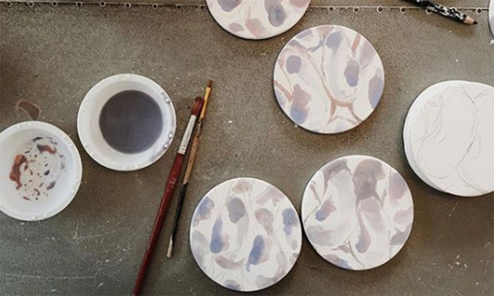 A glimpse of the artist at work on her "Salt Run Silver" collection.