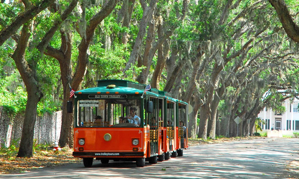 Old Town Trolley tours gives visitors a chance to sit back and enjoy the scenery in St. Augustine, Florida.